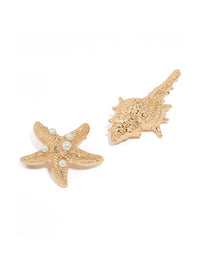 Gold Starfish & Shell Brooch Set - link has visual effect only