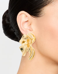 Gold Plated Textured Flower Fan Earrings - link has visual effect only