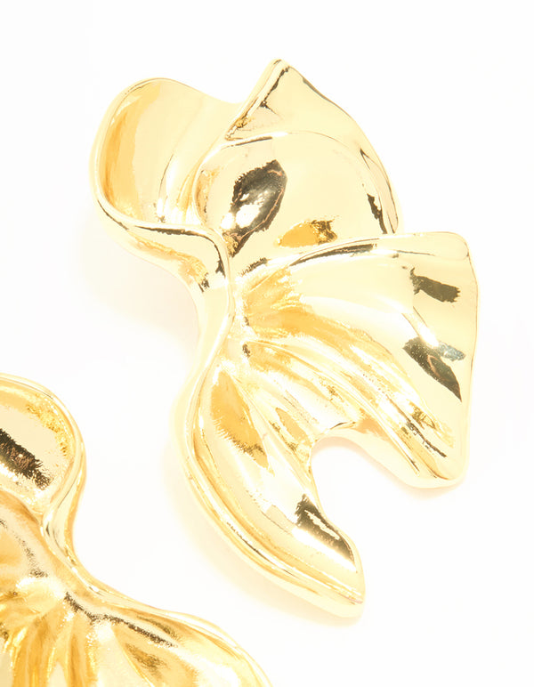 Gold Plated Textured Flower Fan Earrings