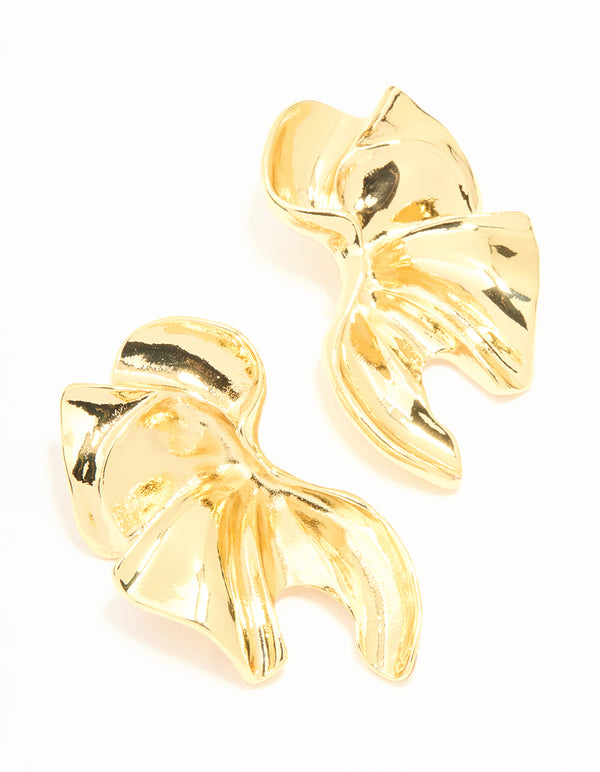 Gold Plated Textured Flower Fan Earrings