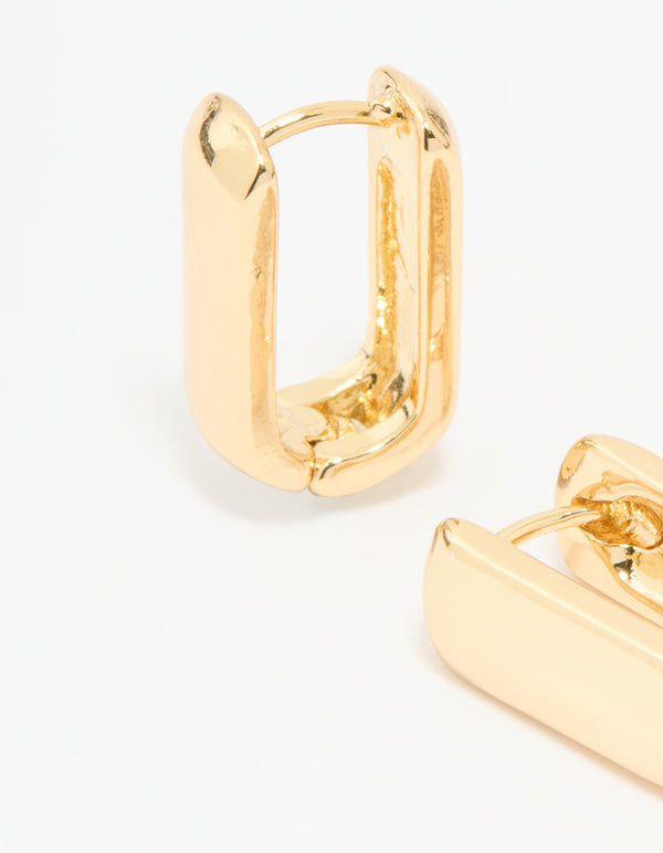 Gold Plated Small Rectangle Huggie Earrings