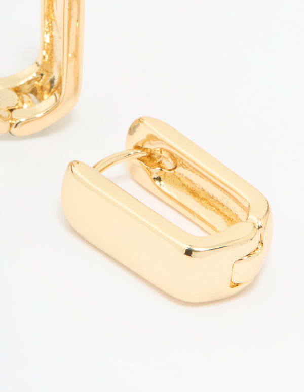 Gold Plated Small Rectangle Huggie Earrings