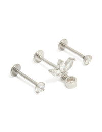Surgical Steel Cubic Zirconia Drop Threadless Flat Back Studs Pack - link has visual effect only