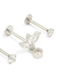 Surgical Steel Cubic Zirconia Drop Threadless Flat Back Studs Pack - link has visual effect only