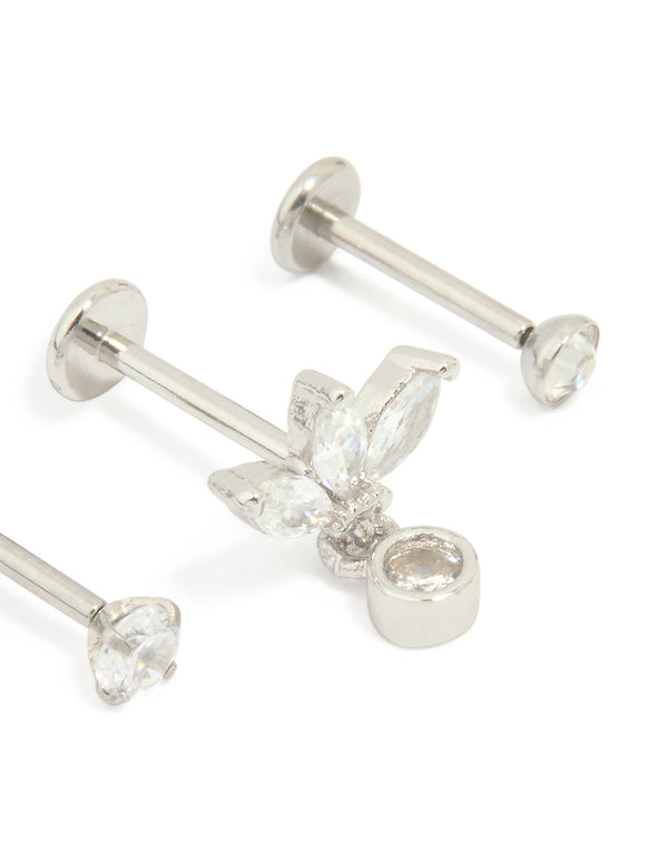 Surgical Steel Cubic Zirconia Drop Threadless Flat Back Studs Pack