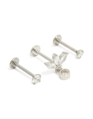 Surgical Steel Cubic Zirconia Drop Threadless Flat Back Studs 3-Pack