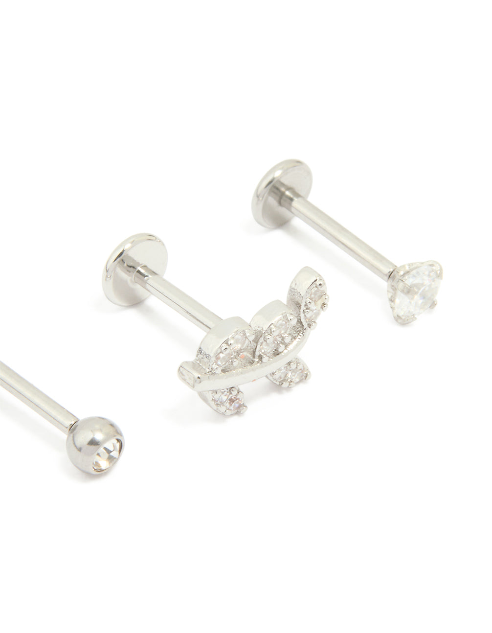 Surgical Steel Cubic Zirconia Threadless Flat Back Studs 3-Pack