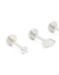 Surgical Steel Cubic Zirconia Flat Back Studs 3-Pack - link has visual effect only