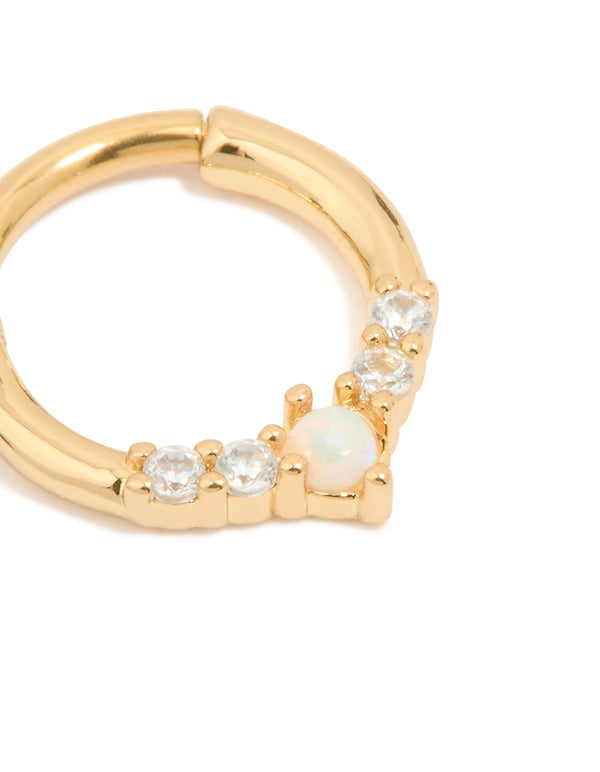 Gold Plated Surgical Steel Cubic Zirconia Marquise Clicker Ring
