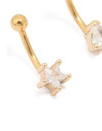 Gold Plated Surgical Steel Cubic Zirconia Ear & Body Jewellery Set - link has visual effect only