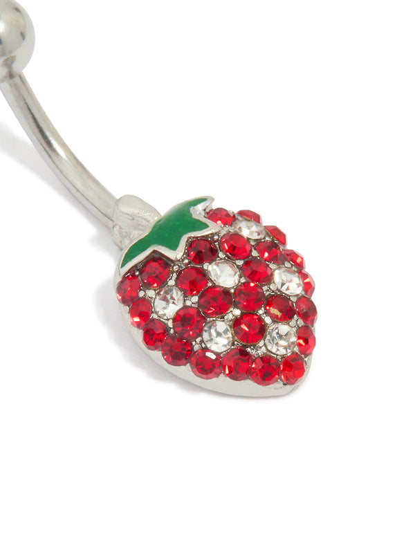 Surgical Steel Diamante Strawberry Drop Belly Bar