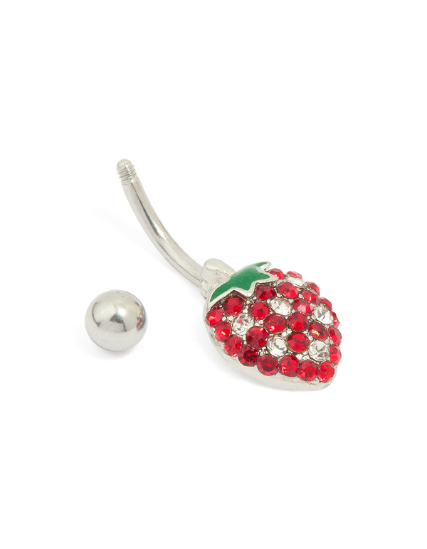 Surgical Steel Diamante Strawberry Drop Belly Bar