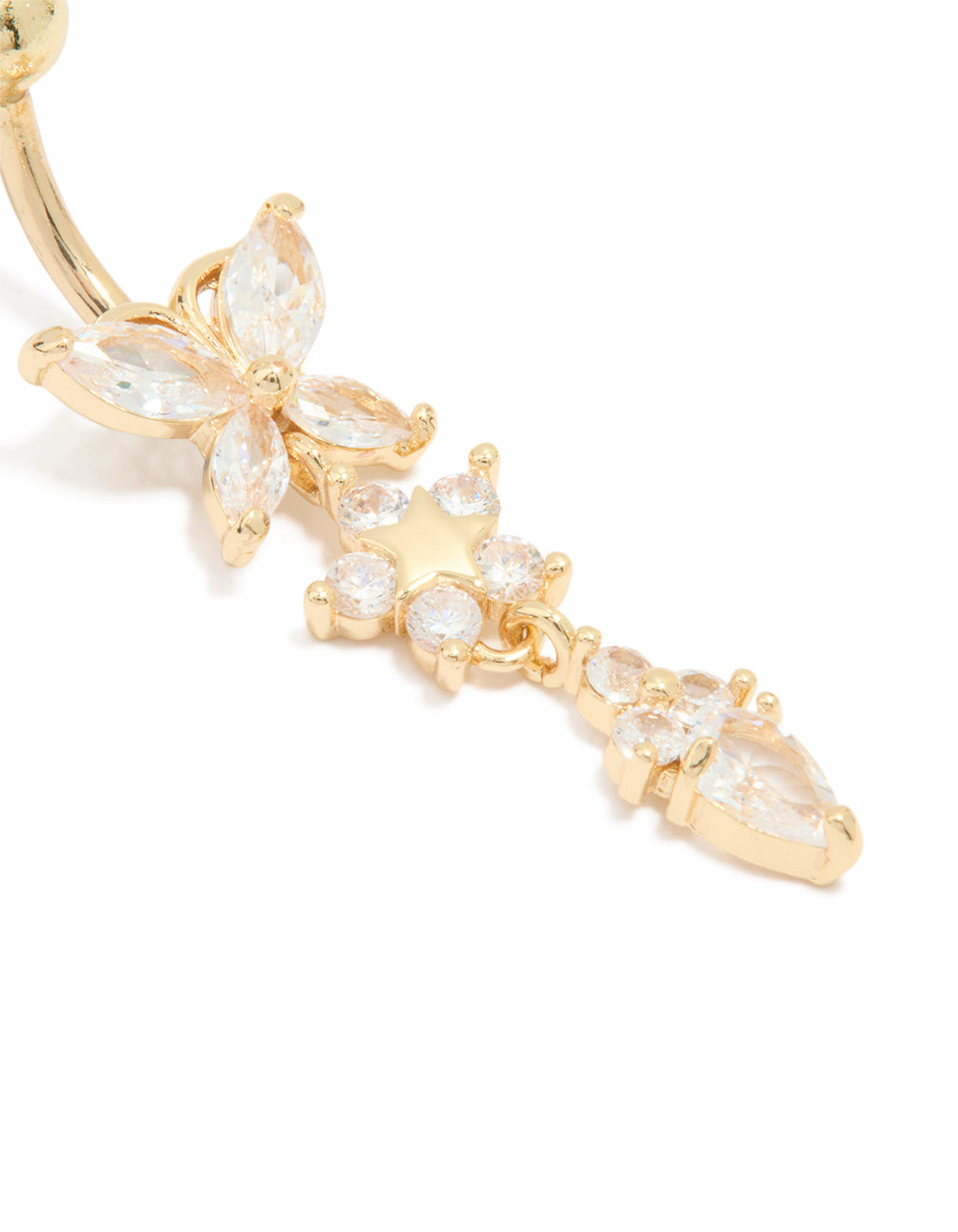 Gold Plated Surgical Steel Cubic Zirconia Triple Flower Belly Bar