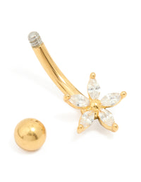 Gold Plated Surgical Steel Cubic Zirconia Star Belly Bar - link has visual effect only