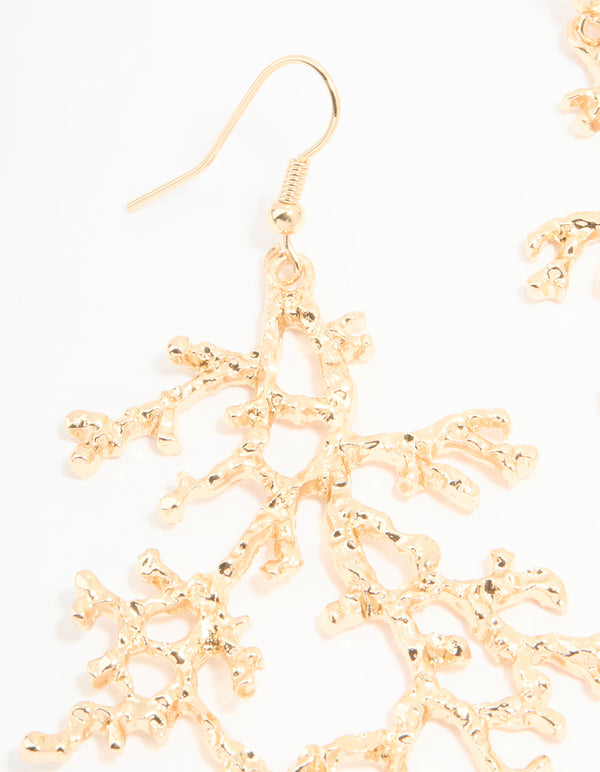 Gold Coral Branch Drop Earrings