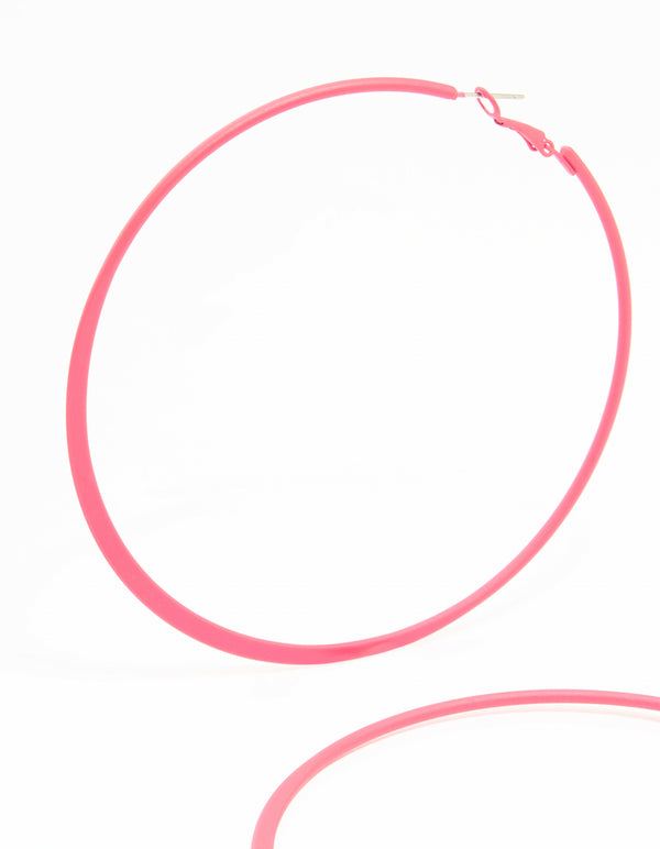 Pink Coated Metal Hoop Earrings
