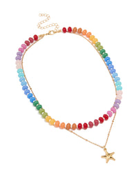 Gold Multicoloured Gemstones & Star Layered Necklace - link has visual effect only