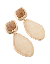 Gold Organic Stone Diamond-Shaped Drop Earrings - link has visual effect only