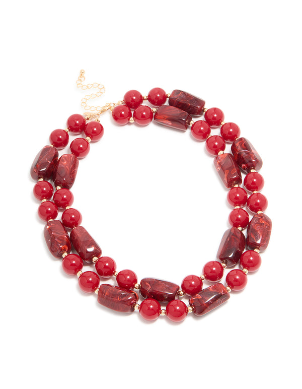 Red Acrylic Beaded Layered Necklace