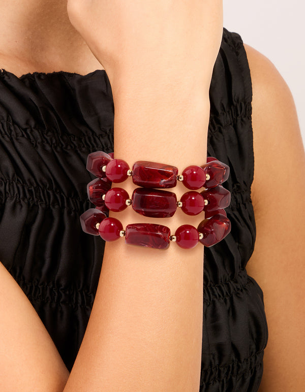 Red Beaded Long Bracelet