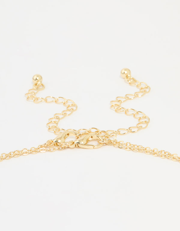 Gold Plated Diamante Heart & Cross Layered Necklace