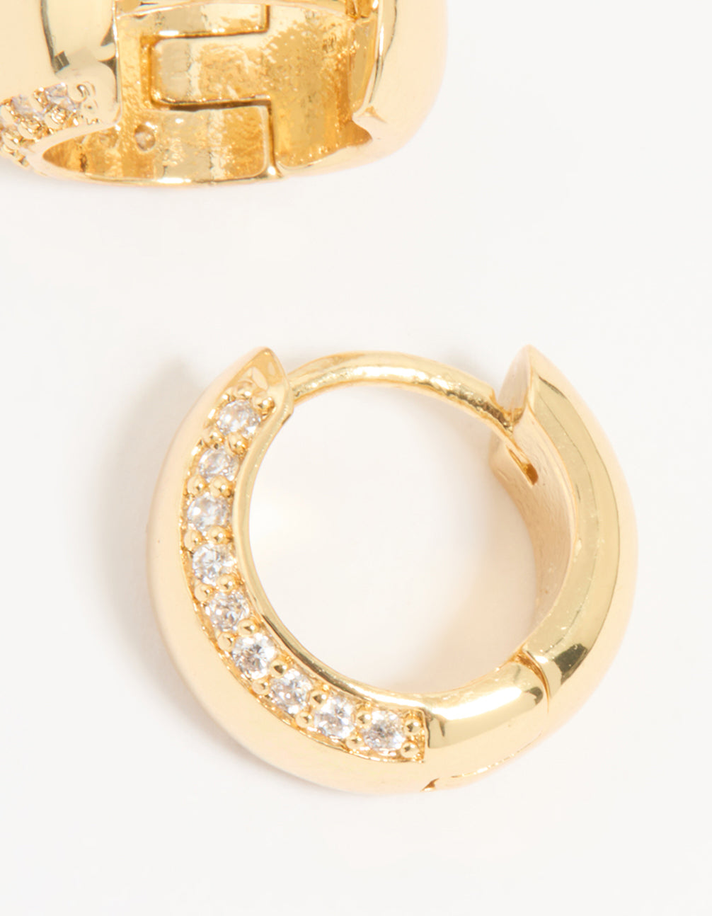 Gold Plated Cubic Zirconia Outline Bold Huggie Earrings