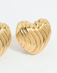Gold Plated Ribbed Heart Stud Earrings - link has visual effect only