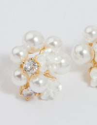 Gold Plated Cubic Zirconia Pearl Cluster Stud Earrings - link has visual effect only