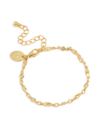 Gold Plated Cubic Zirconia Link Chain Bracelet - link has visual effect only