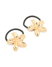 Gold Frangipani Flower Hair Ties 2-Pack - link has visual effect only