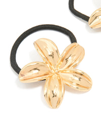 Gold Frangipani Flower Hair Ties 2-Pack - link has visual effect only