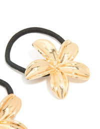 Gold Frangipani Flower Hair Ties 2-Pack - link has visual effect only