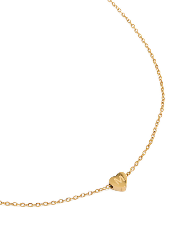 Waterproof Gold Plated Stainless Steel Mini Heart Letter M Necklace
