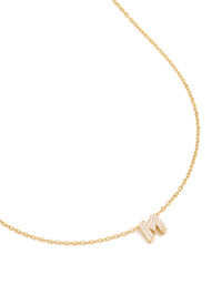 Waterproof Gold Plated Stainless Steel Cubic Zirconia Mini Pavé Letter M Necklace - link has visual effect only
