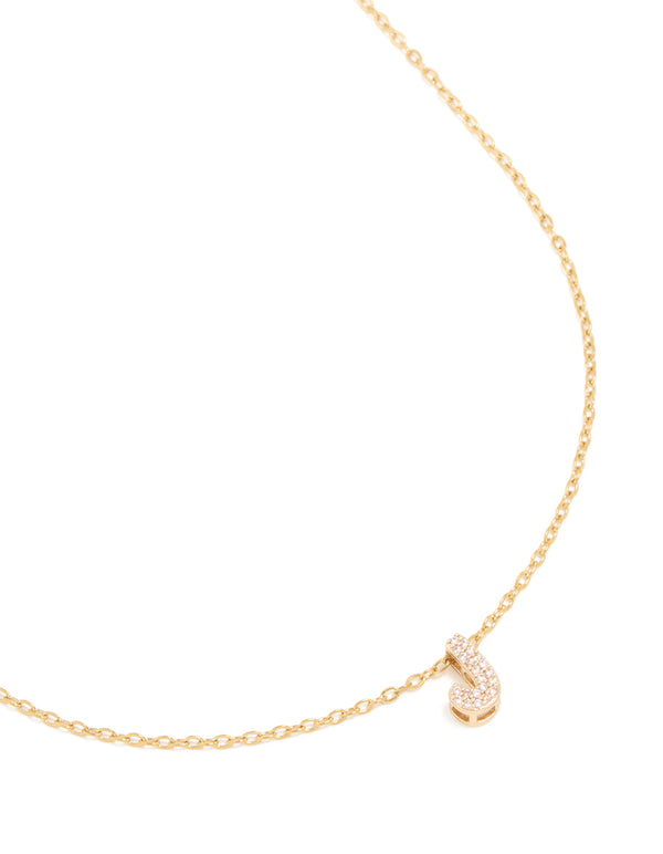 Waterproof Gold Plated Stainless Steel Cubic Zirconia Mini Pavé Letter J Necklace