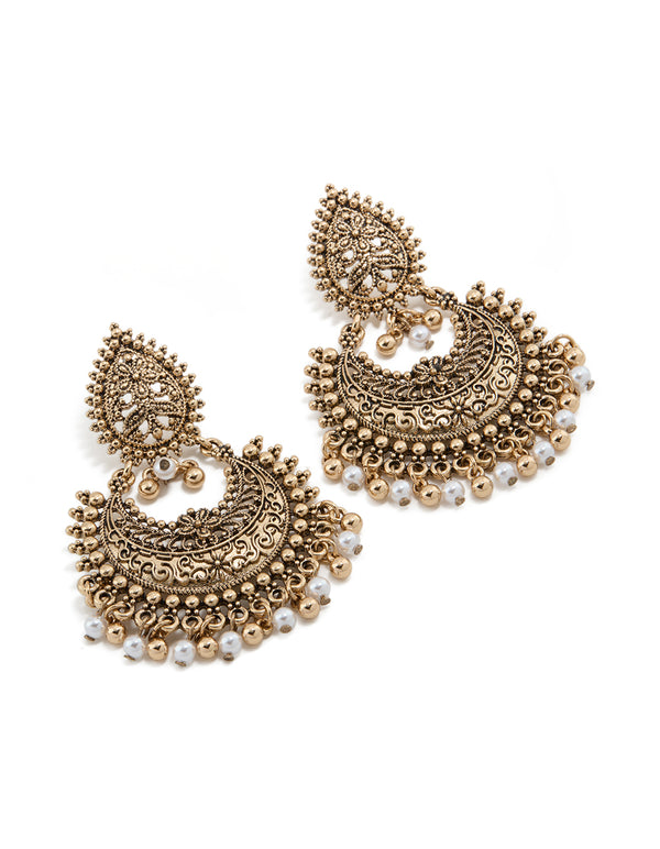 Antique Gold Teardrop Pearl Boho Earrings