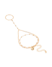 Gold Pearl Dainty Hand Chain - link has visual effect only