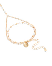 Gold Pearl Dainty Hand Chain - link has visual effect only