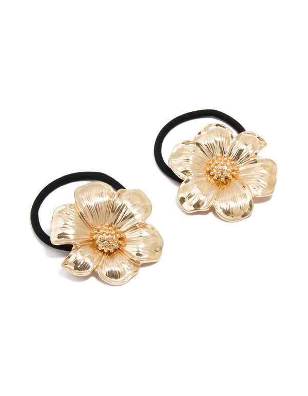 Gold Flower Detail Hair Ties 2-Pack