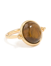 Gold Plated Tiger's Eye Round Ring - link has visual effect only