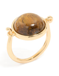 Gold Plated Tiger's Eye Round Ring - link has visual effect only