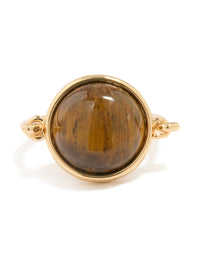Gold Plated Tiger's Eye Round Ring - link has visual effect only
