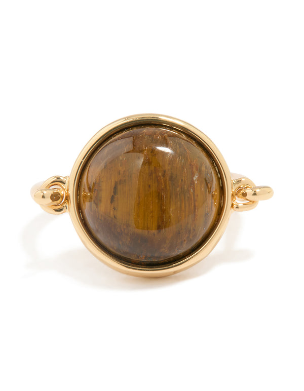 Gold Plated Tiger's Eye Round Ring