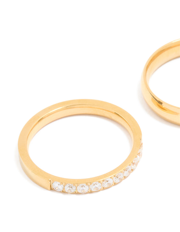 Crafted from waterproof gold plated stainless steel diamante and smooth rings 2-pack close up view
