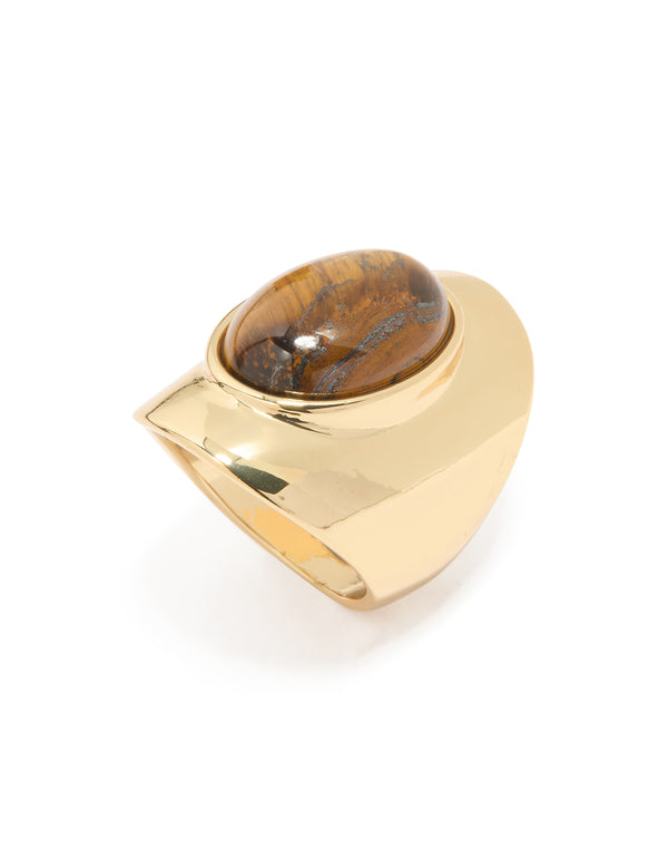 Gold Plated Tiger's Eye Oval Ring