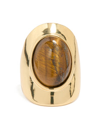 Gold Plated Tiger's Eye Oval Ring - link has visual effect only