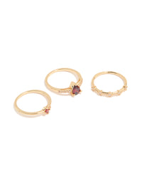 Gold Plated Red Cubic Zirconia Elegant Pear Stacking Rings 3-Pack - link has visual effect only