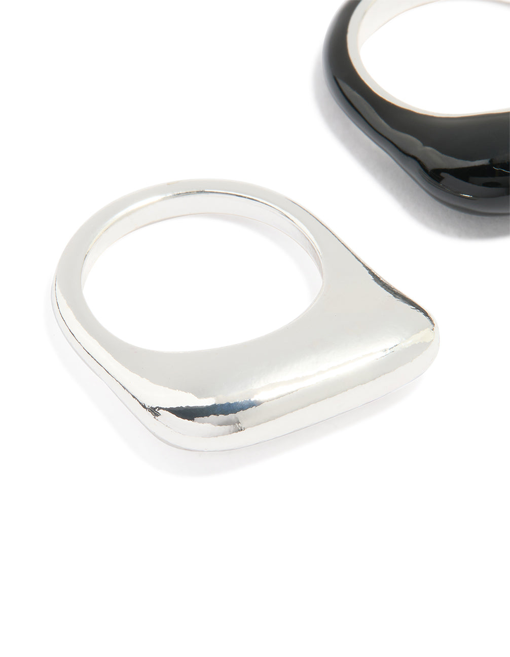 Silver & Black Rectangle Bar Rings 2-Pack