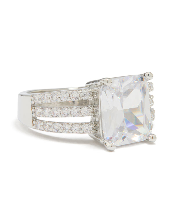Silver Cubic Zirconia Square Band Ring