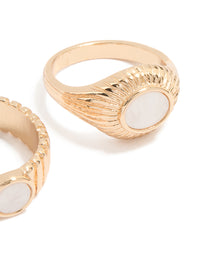 Gold White Stone Textured Rings 2-Pack - link has visual effect only